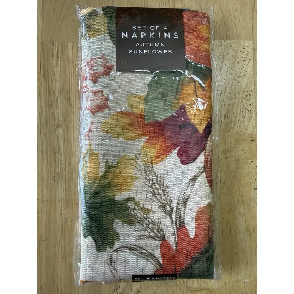 Bed‎ Bath & Beyond Fabric Dinner Napkins Fall Leaves, 17x17 inch Set of 8,NEW